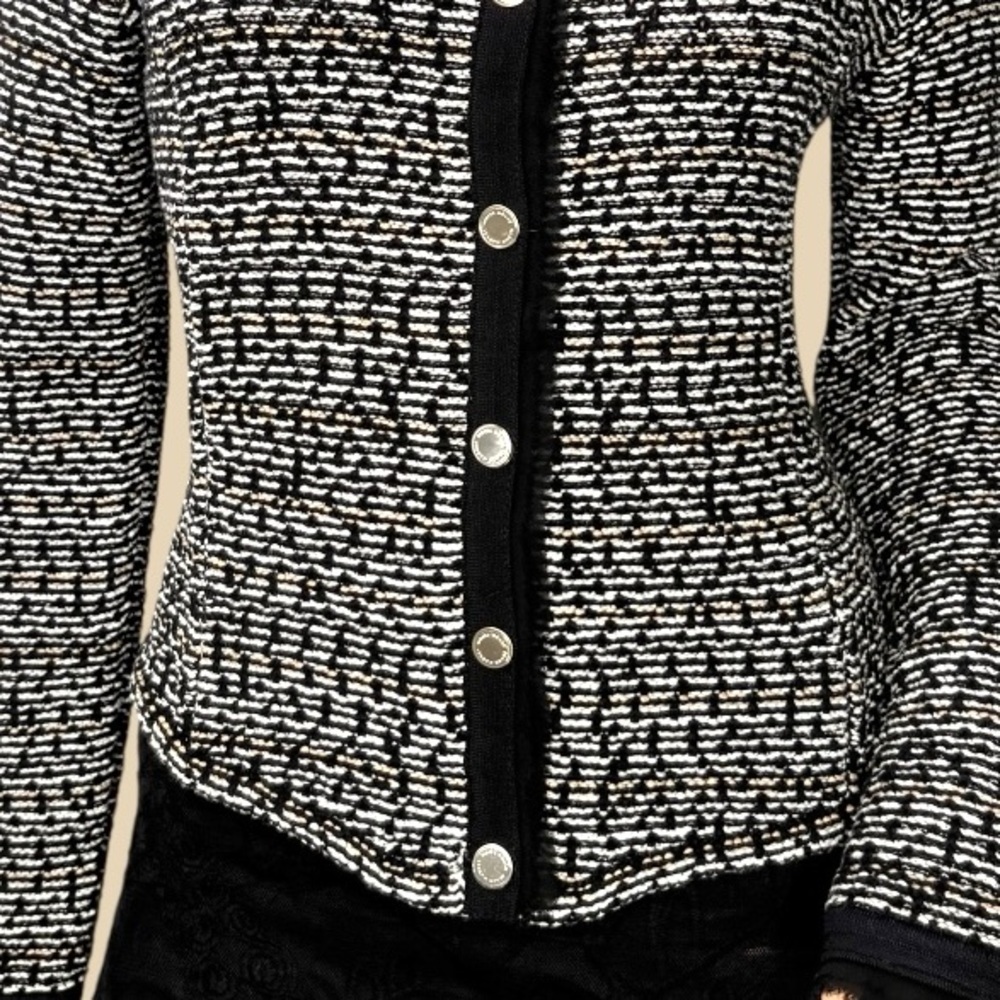 WHBM Women’s‎ S Crop Sweater Jacket Dark Coquette Tweed Black Ecru Goth Office - Picture 6 of 13